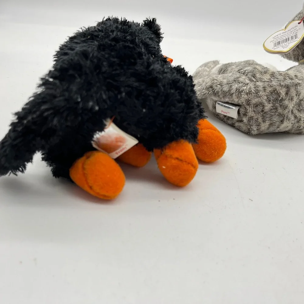 Ty Beanie Baby Cat Lot Fraidy Black Halloween Cat and Purr Grey Tabby‎ Plush 2pc